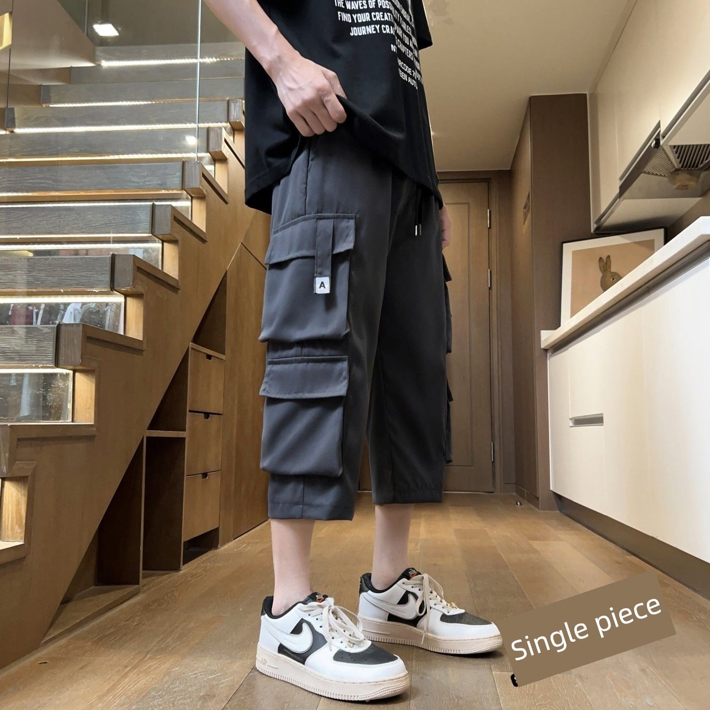 Cropped Shorts Cargo Multi-pockets Loose Men's Fashion Brand Summer American Outer Wear Thin Sports Casual Pants