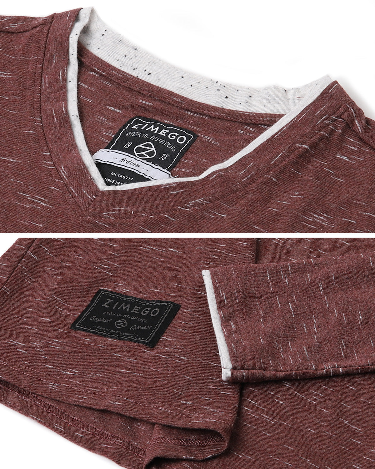 ZIMEGO Mens Basic Fashion Layered Cuff V-Neck Slim Athletic Long Sleeve T-Shirt-3