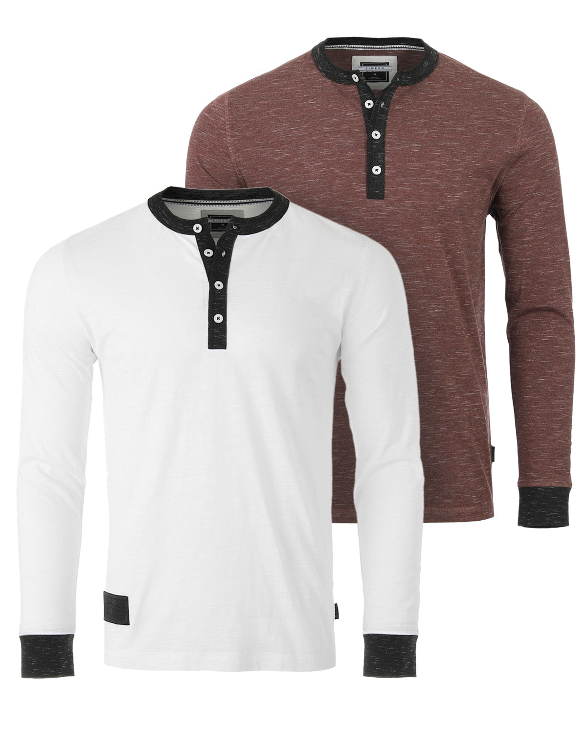 Long Sleeve Casual Henley Shirts With Contrast Neck and Cuffs Set of 2-5