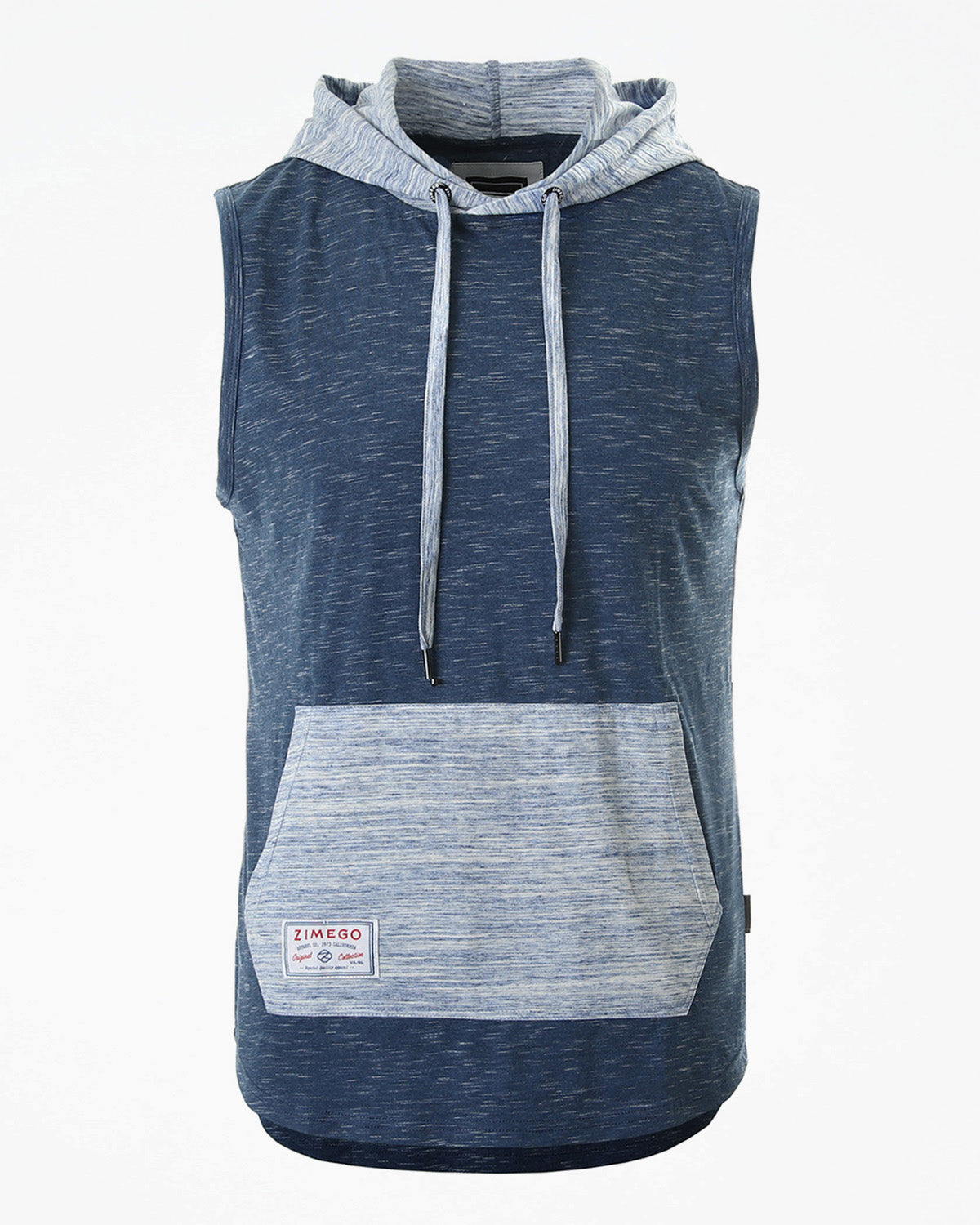 ZIMEGO Men's Color Block Sleeveless Pullover Kangaroo Pocket Workout Hooded Tank - 051-6