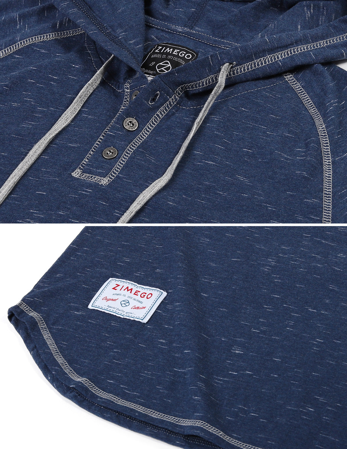 ZIMEGO Short Sleeve Raglan Henley Hoodie Round Bottom Semi Longline T-Shirt-4