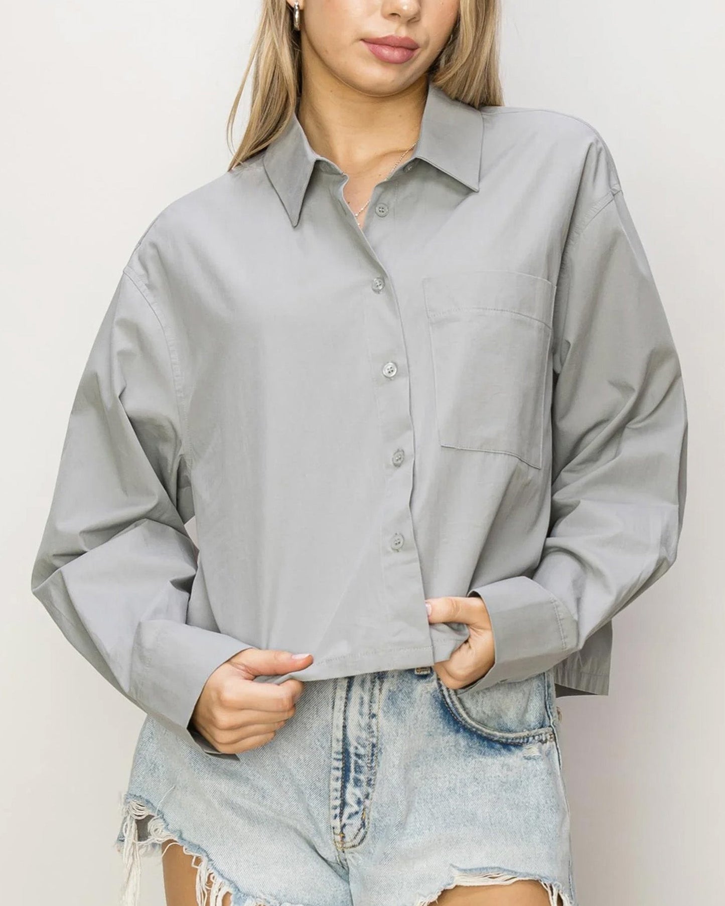 OVERSIZE POPLIN CROP SHIRT-5