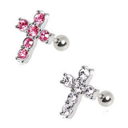316L Surgical Steel Multi CZ Cross Stud Cartilage Earring-0