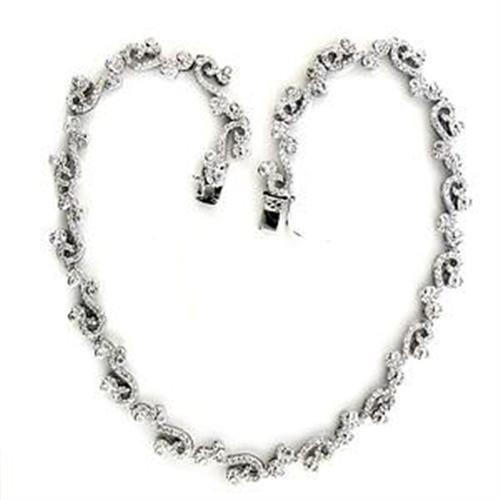 LOA558 - Rhodium 925 Sterling Silver Necklace with AAA Grade CZ in Clear-0