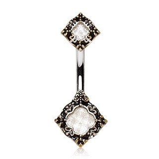 316L Stainless Steel Ornate Metallic Gem Navel Ring-1