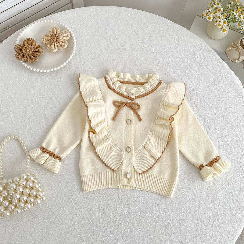 Autumn Arrival Baby Girls Comfortable Butterfly-bow Decorated Knitted Long Sleeves Cardigan-4