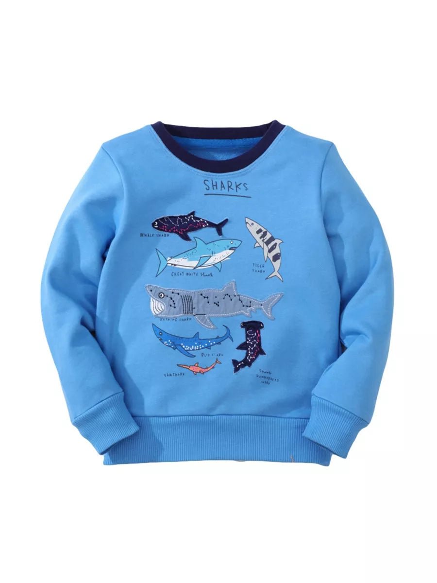 Children's Shark Print Crew Neck Sweatshirt - PBNJ FASHIONS