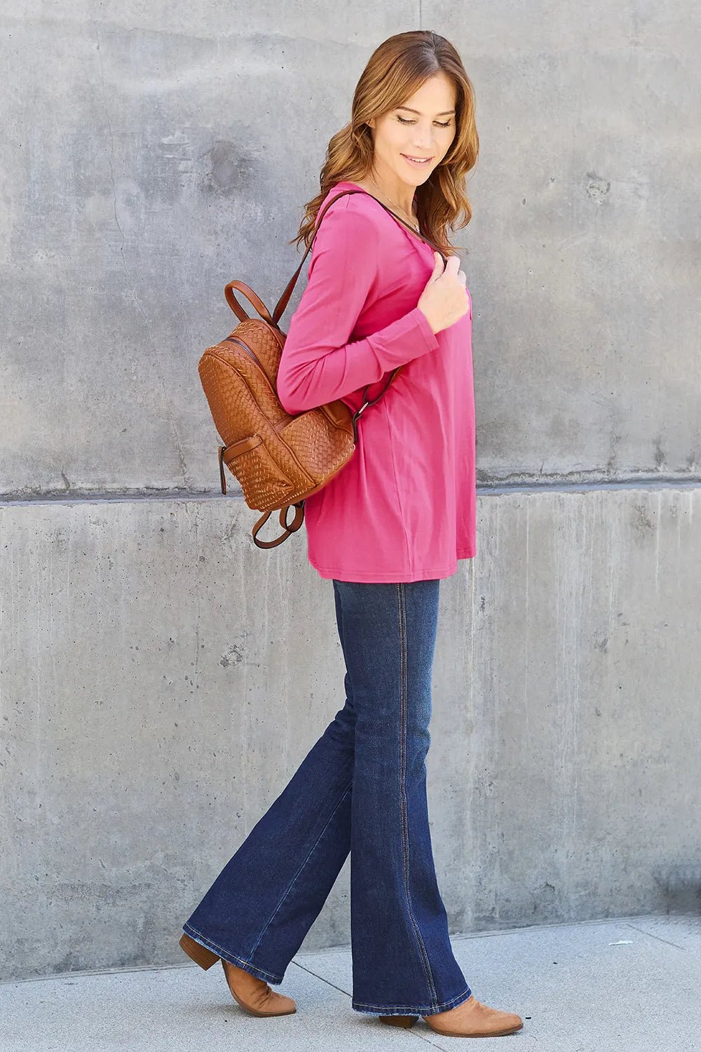 Basic Bae Full Size V - Neck Long Sleeve Top - PBNJ FASHIONS