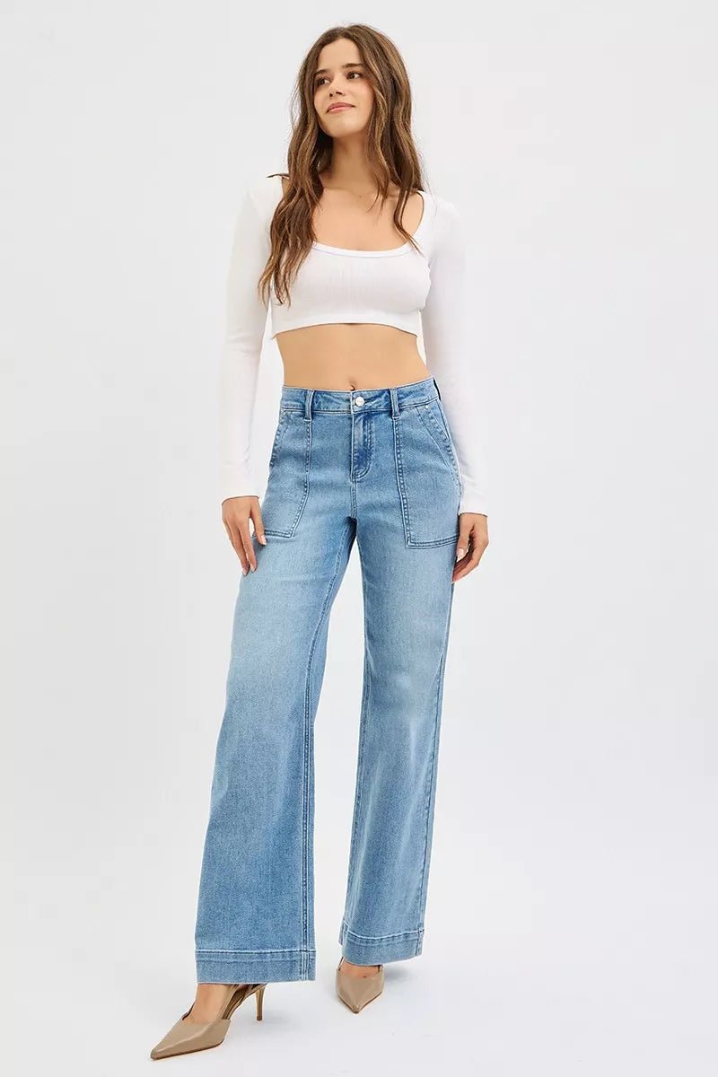 RISEN Full Size High Rise Straight Leg Jeans with Front Pockets Plus Size - PBNJ FASHIONS