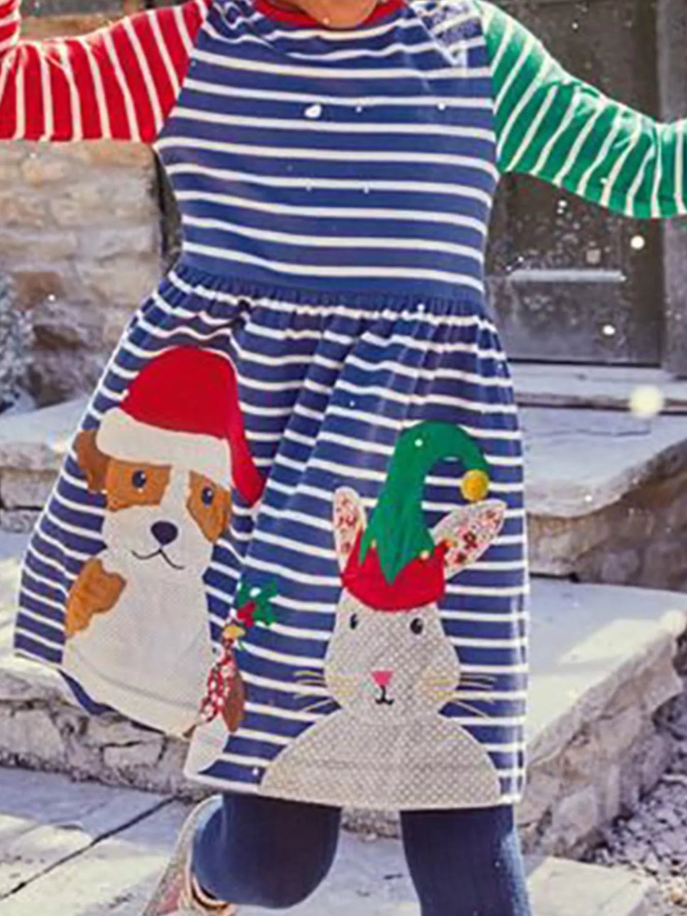 Children's Animal Applique Striped Dress - PBNJ FASHIONS