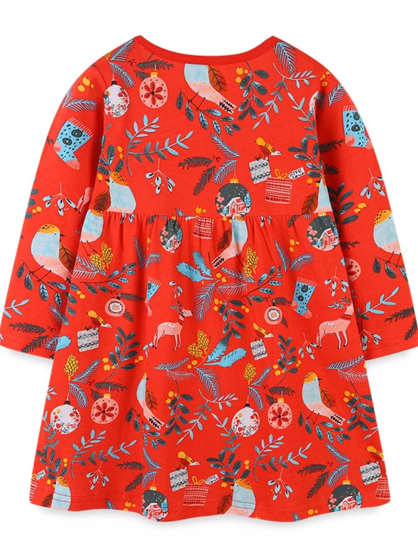 Children's Christmas Print Long Sleeve Dress - PBNJ FASHIONS