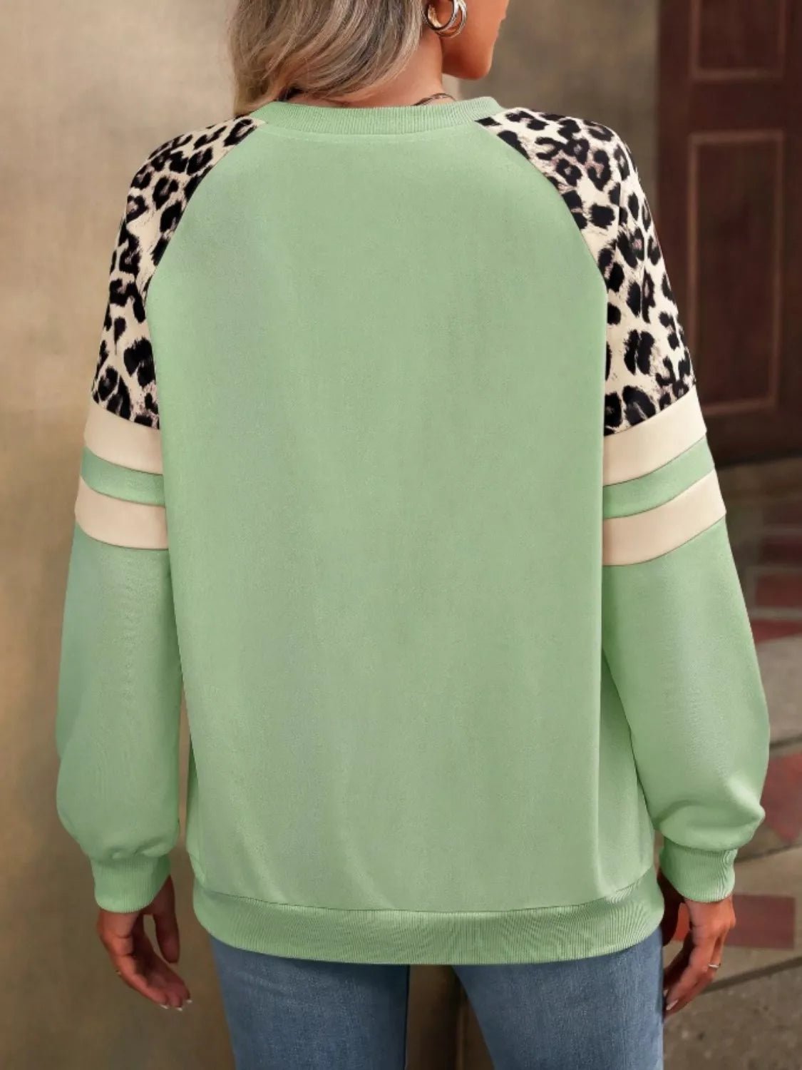 Leopard Raglan Sleeve Striped Sweatshirt - PBNJ FASHIONS