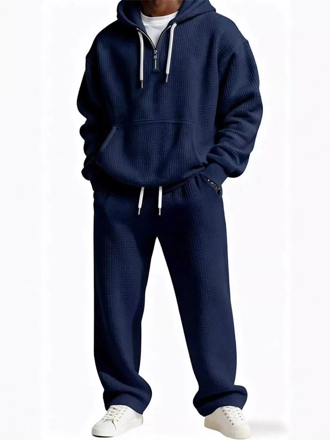 Men's Full Size Casual Waffle Knit Hoodie and Pants Set Plus Size - PBNJ FASHIONS