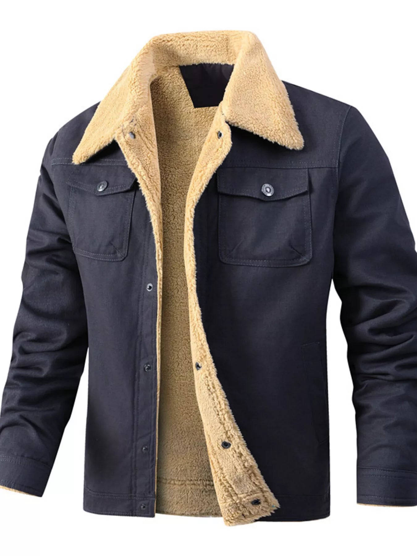Men's Full Size Sherpa Lined Snap Down Jacket Plus Size - PBNJ FASHIONS