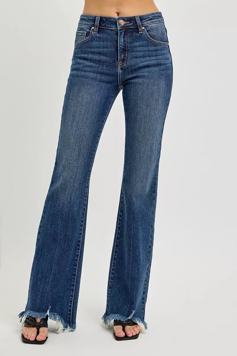 RISEN Full Size Mid Rise Flare Frayed Hem Jeans Plus Size - PBNJ FASHIONS