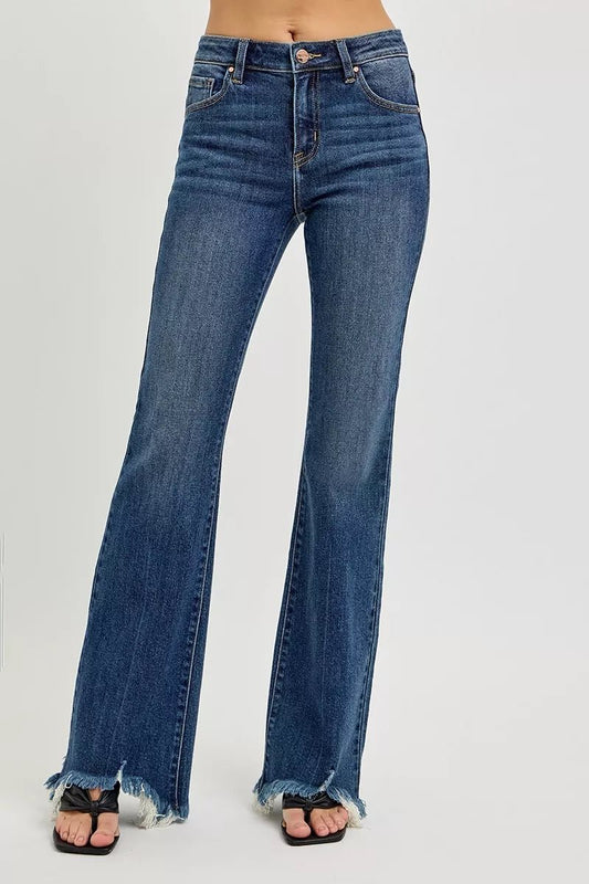 RISEN Full Size Mid Rise Flare Frayed Hem Jeans Plus Size - PBNJ FASHIONS