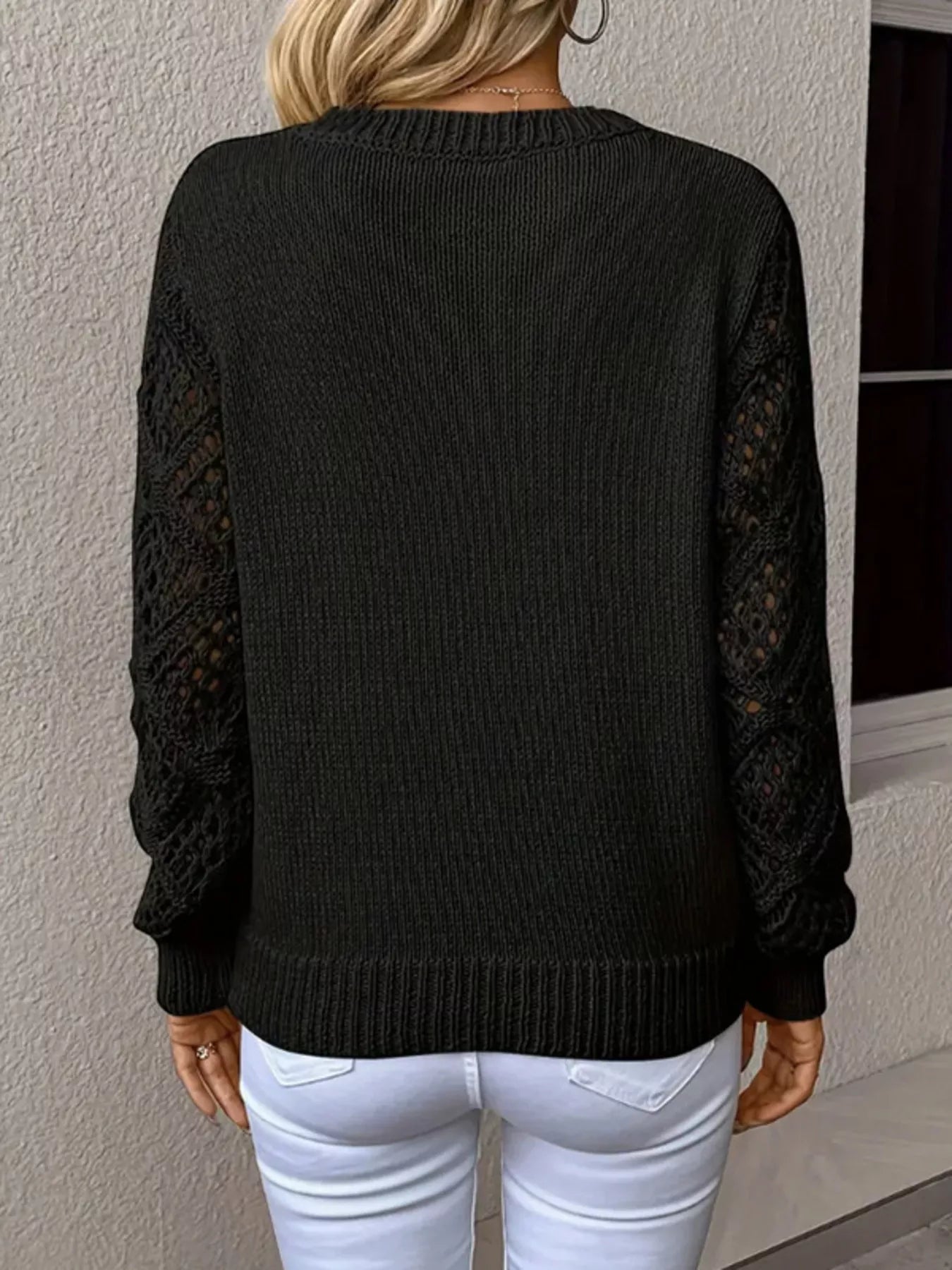 V - Neck Hollow - Out Sleeve Knit Sweater - PBNJ FASHIONS