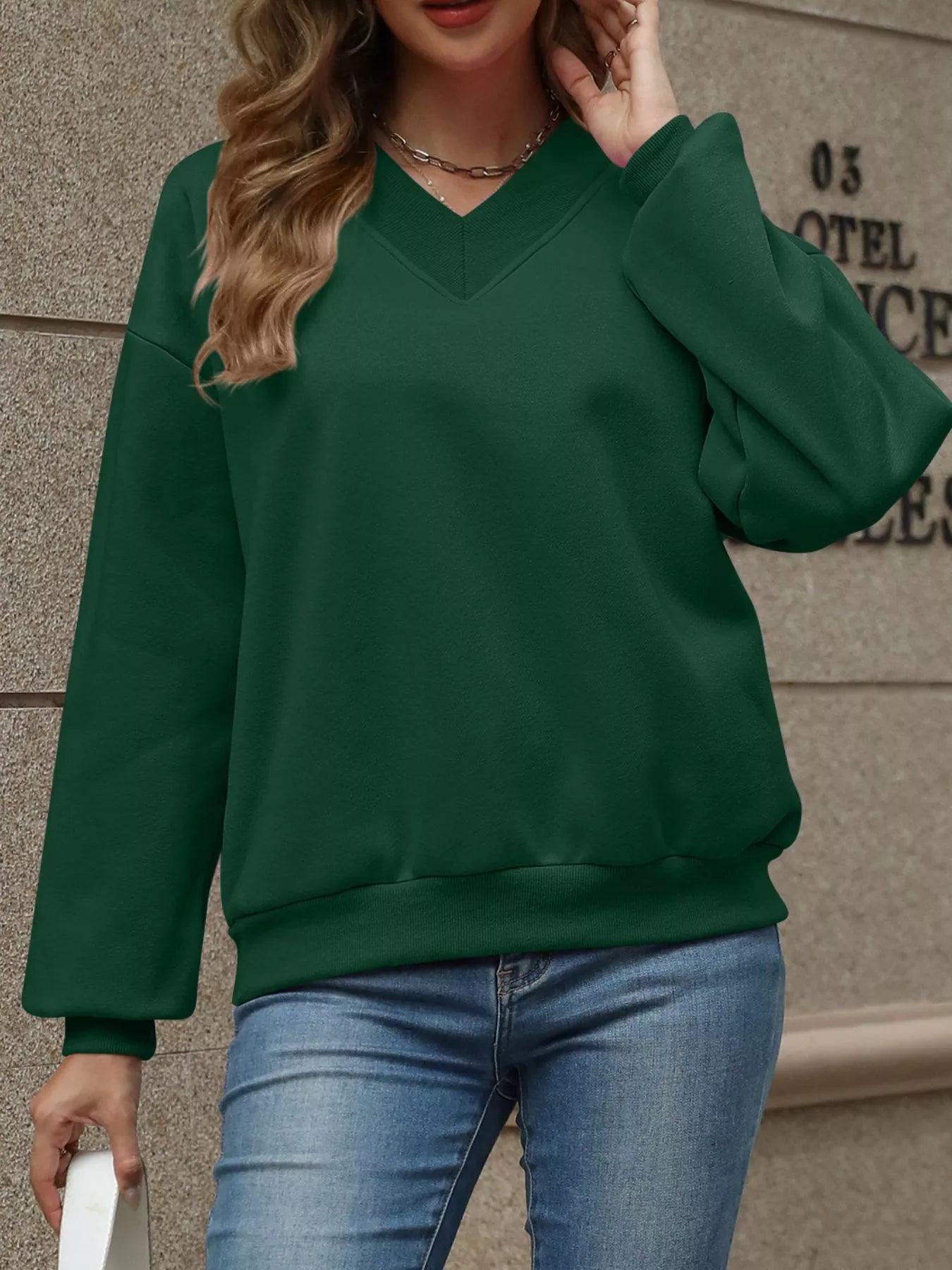 V - Neck Solid Color Casual Sweatshirt - PBNJ FASHIONS