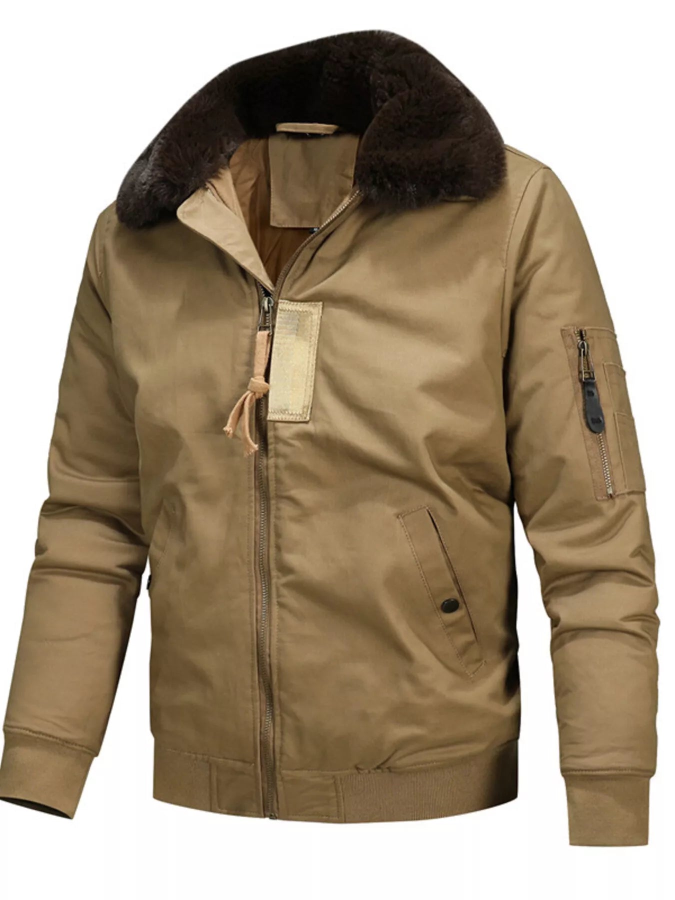 Men's Full Size Vintage Fur Collar Zip Up Jacket Plus Size - PBNJ FASHIONS