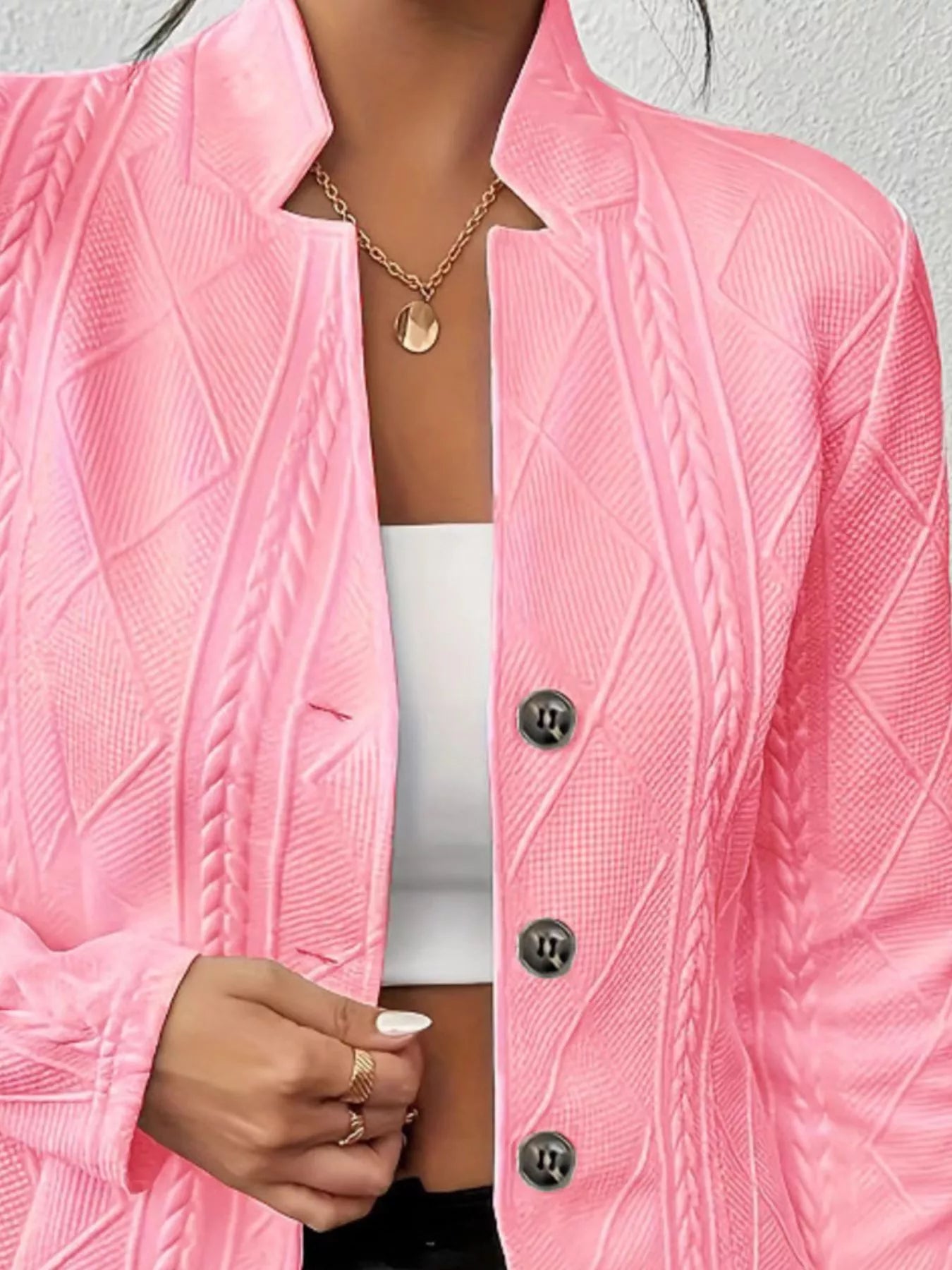 Textured Knit Button - Front Blazer - PBNJ FASHIONS