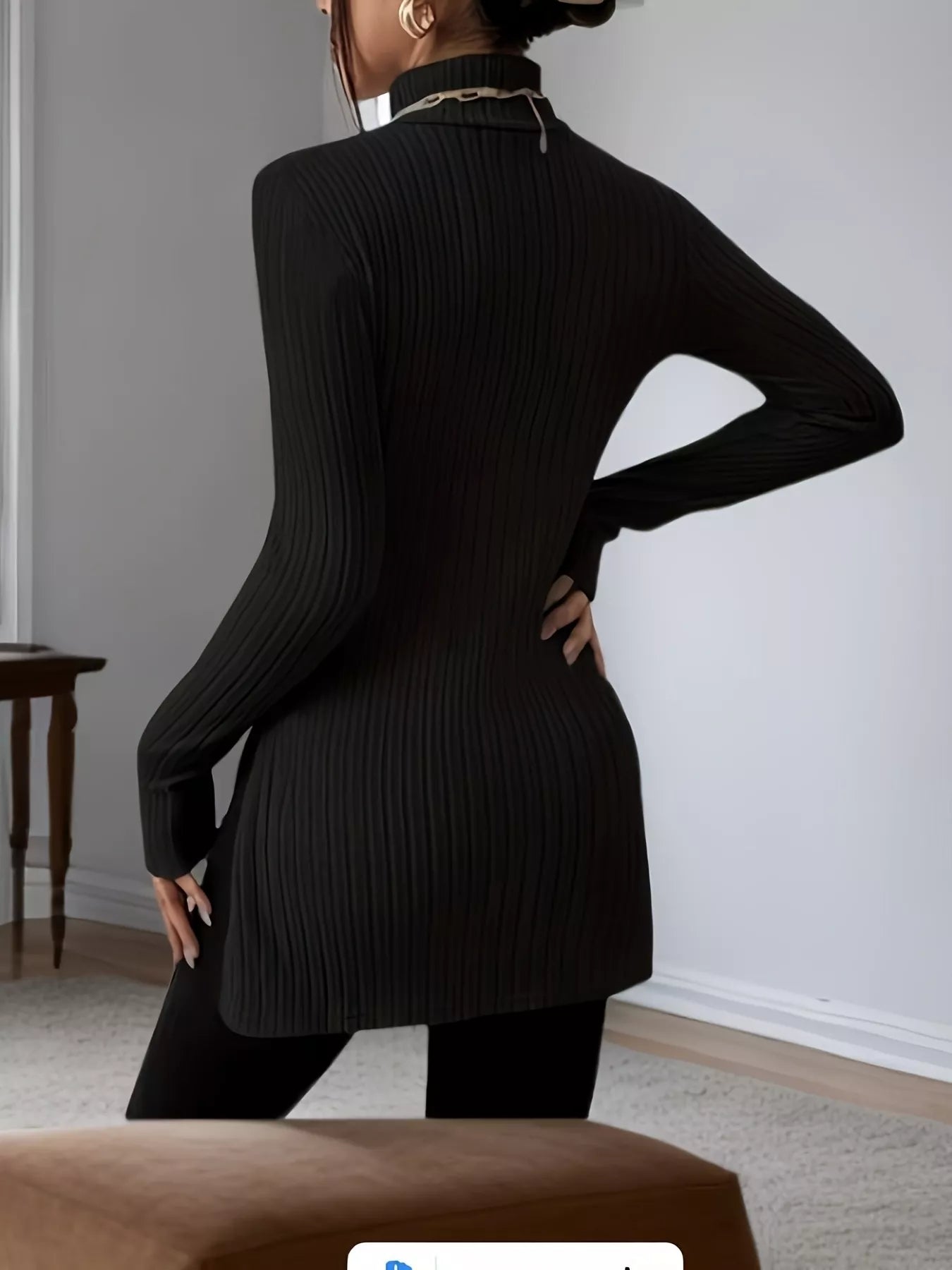 Plus Size Slit Ribbed Turtleneck Long Sleeve T-Shirt - PBNJ FASHIONS