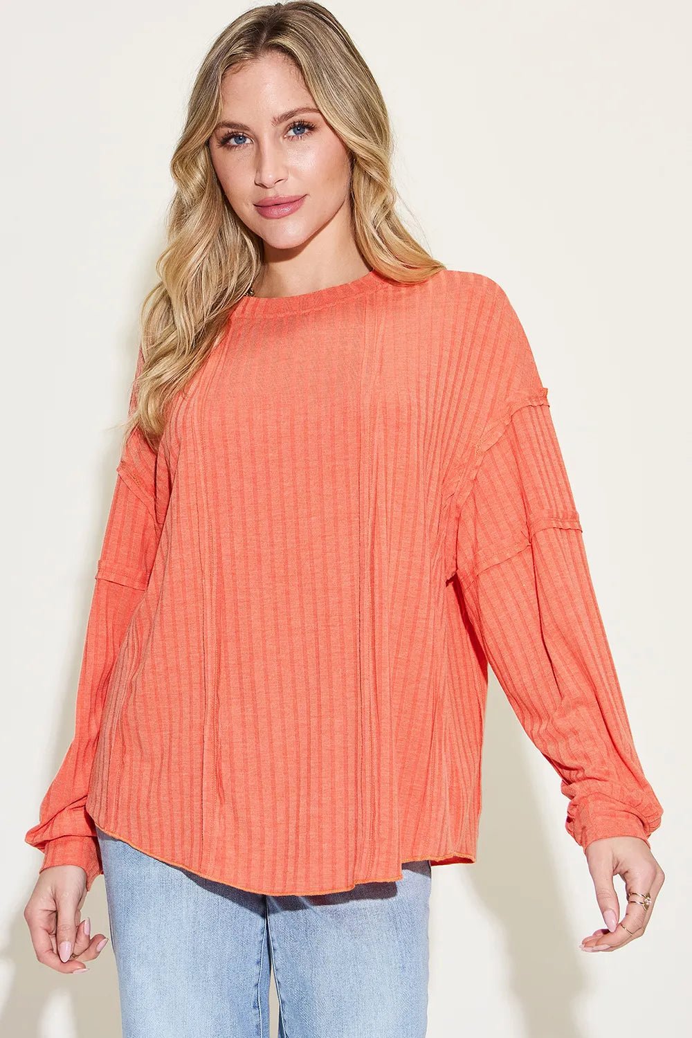 Basic Bae Full Size Ribbed Round Neck Long Sleeve T-Shirt - PBNJ FASHIONS