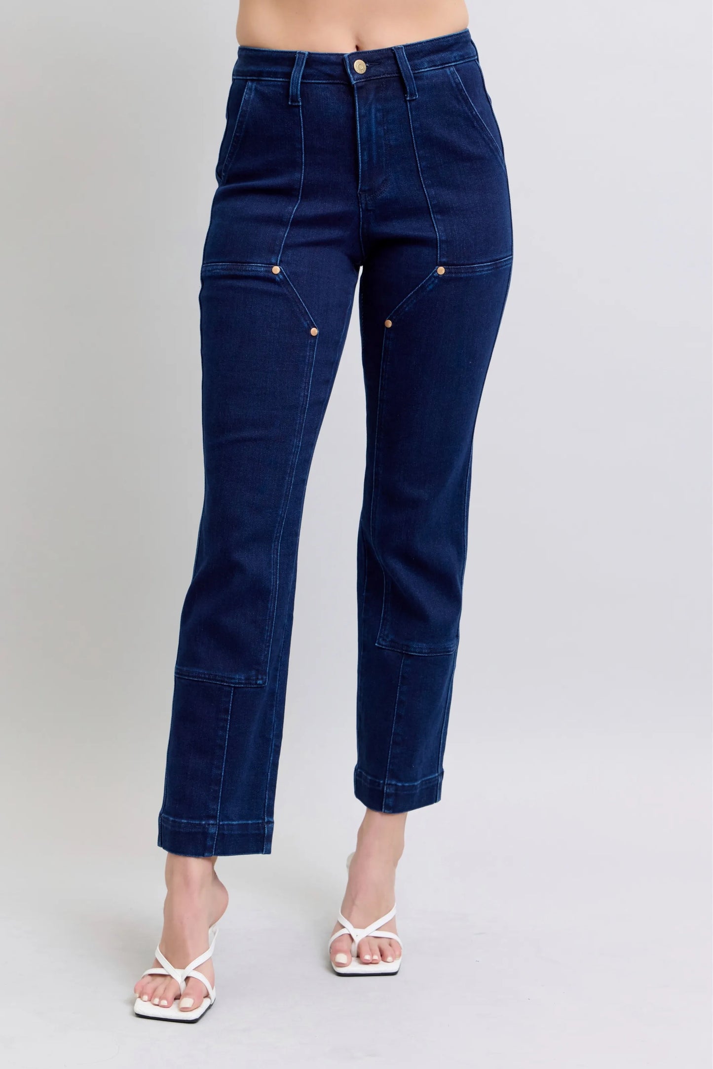 Judy Blue Full Size Hw Work Wear Knee Patch Straight Jeans Plus Size - PBNJ FASHIONS
