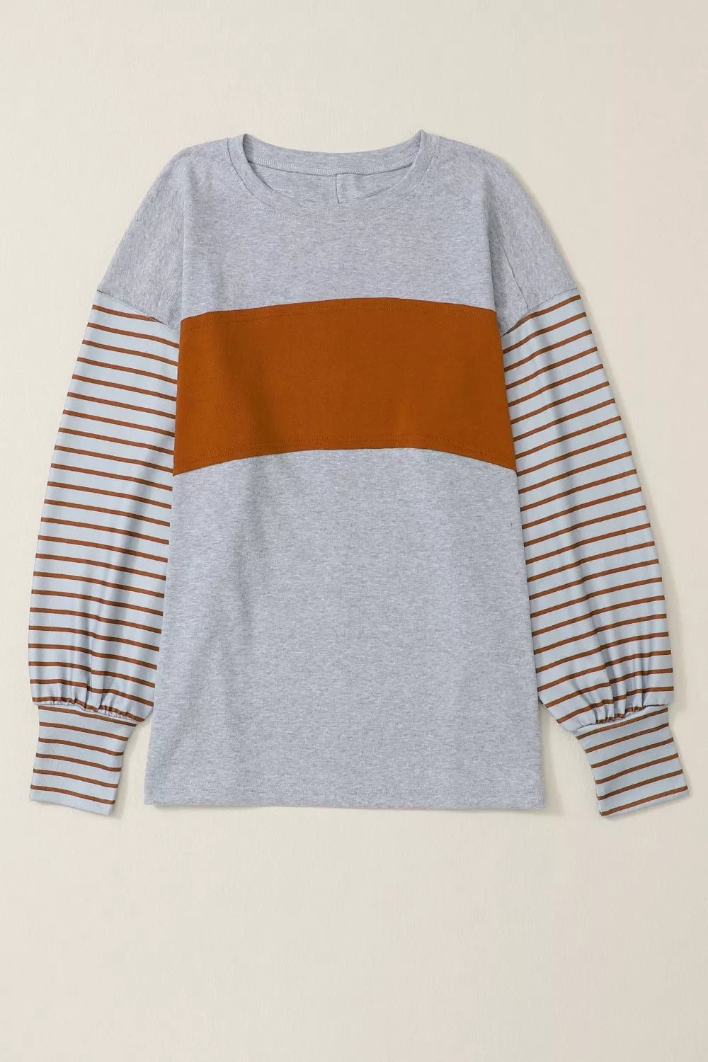 Colorblock Striped Bishop Sleeve Top - PBNJ FASHIONS