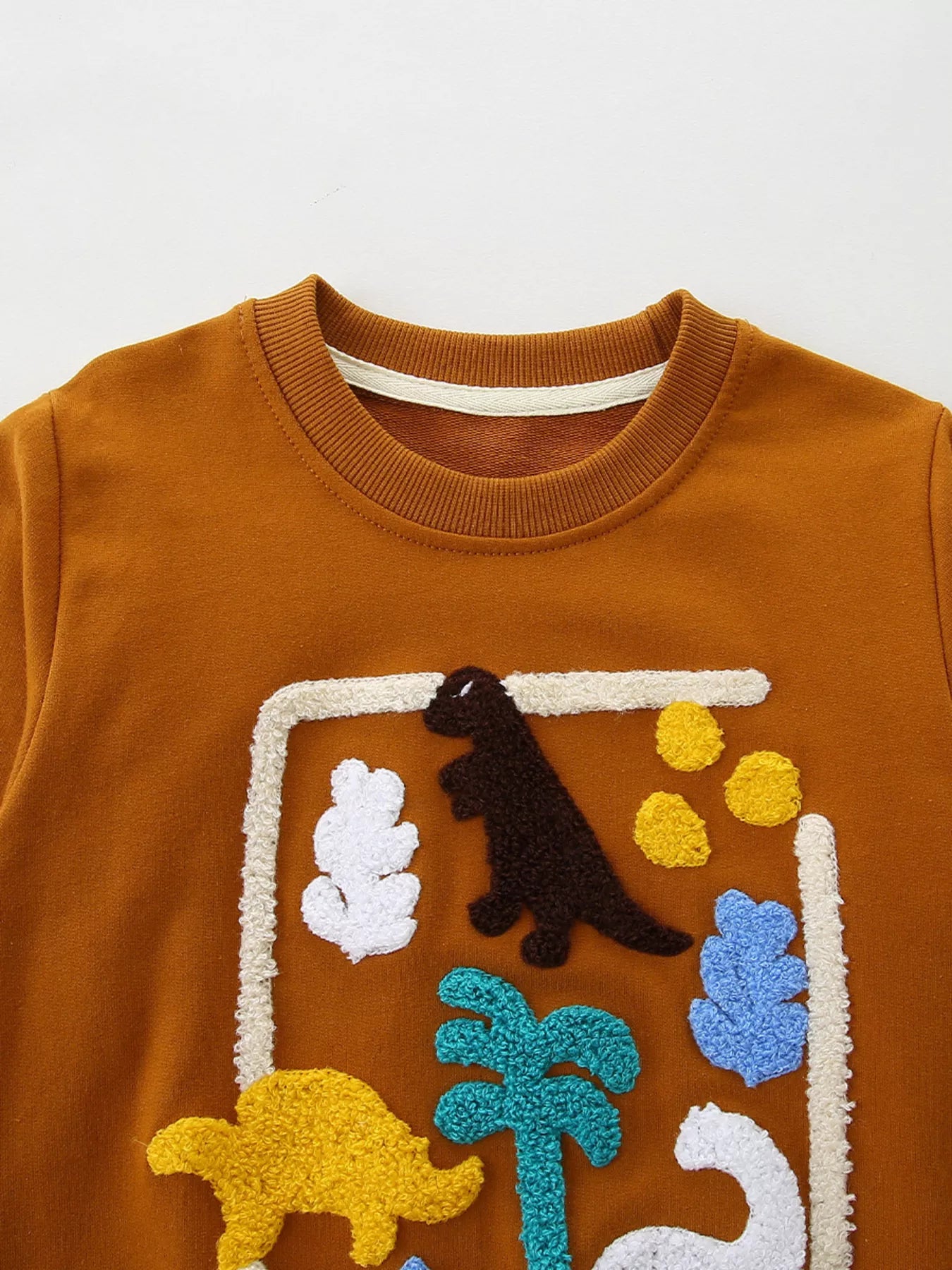 Children's Dinosaur Applique Crew Neck Sweatshirt - PBNJ FASHIONS