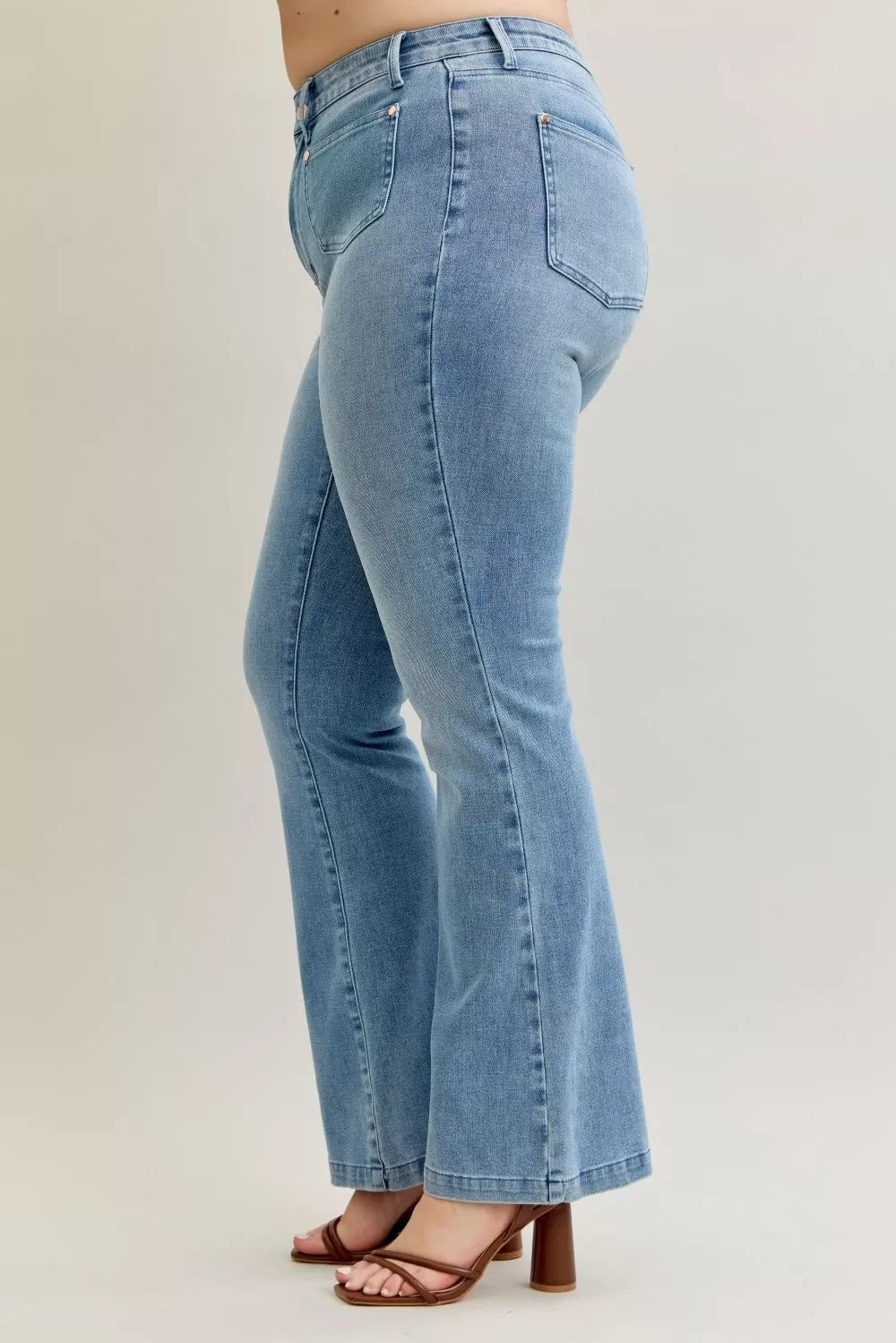 Judy Blue Full Size Mid Rise Bootcut Jeans with Contrast Wash & Front Patch Pockets Plus Size - PBNJ FASHIONS