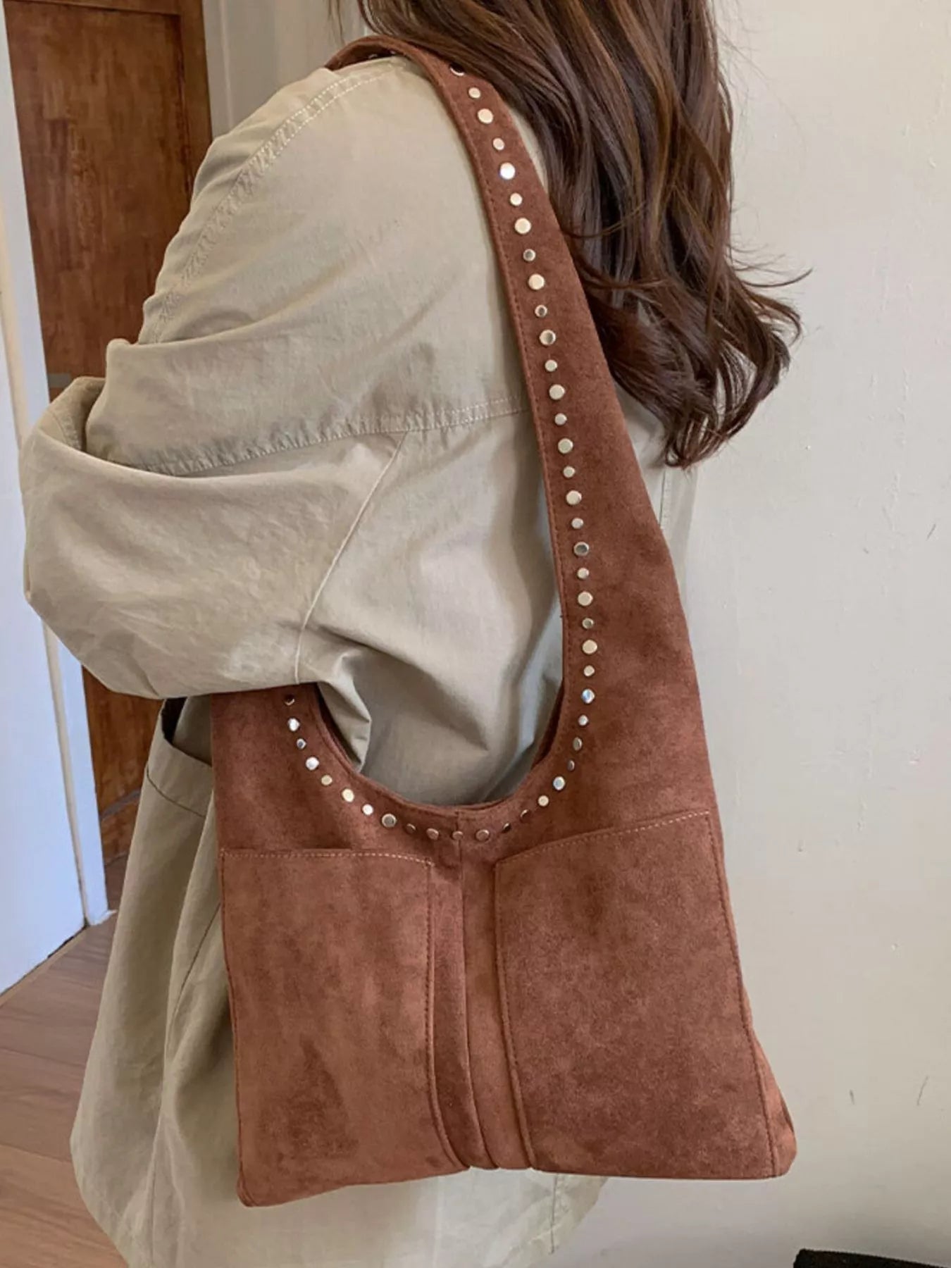 Studded Suede Shoulder Bag - PBNJ FASHIONS