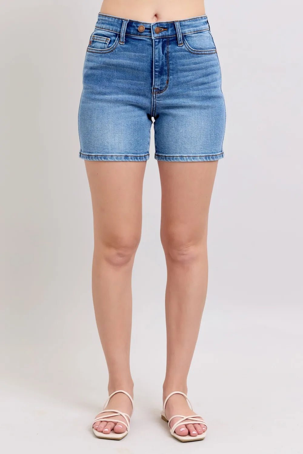 Judy Blue Full Size 2 Button Denim Shorts with Pockets Plus Size - PBNJ FASHIONS