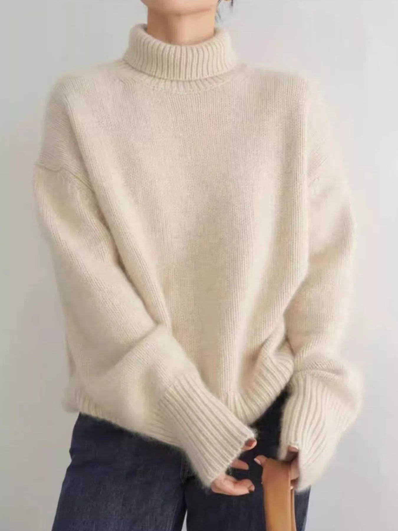 Turtleneck Dropped Shoulder Sweater - PBNJ FASHIONS