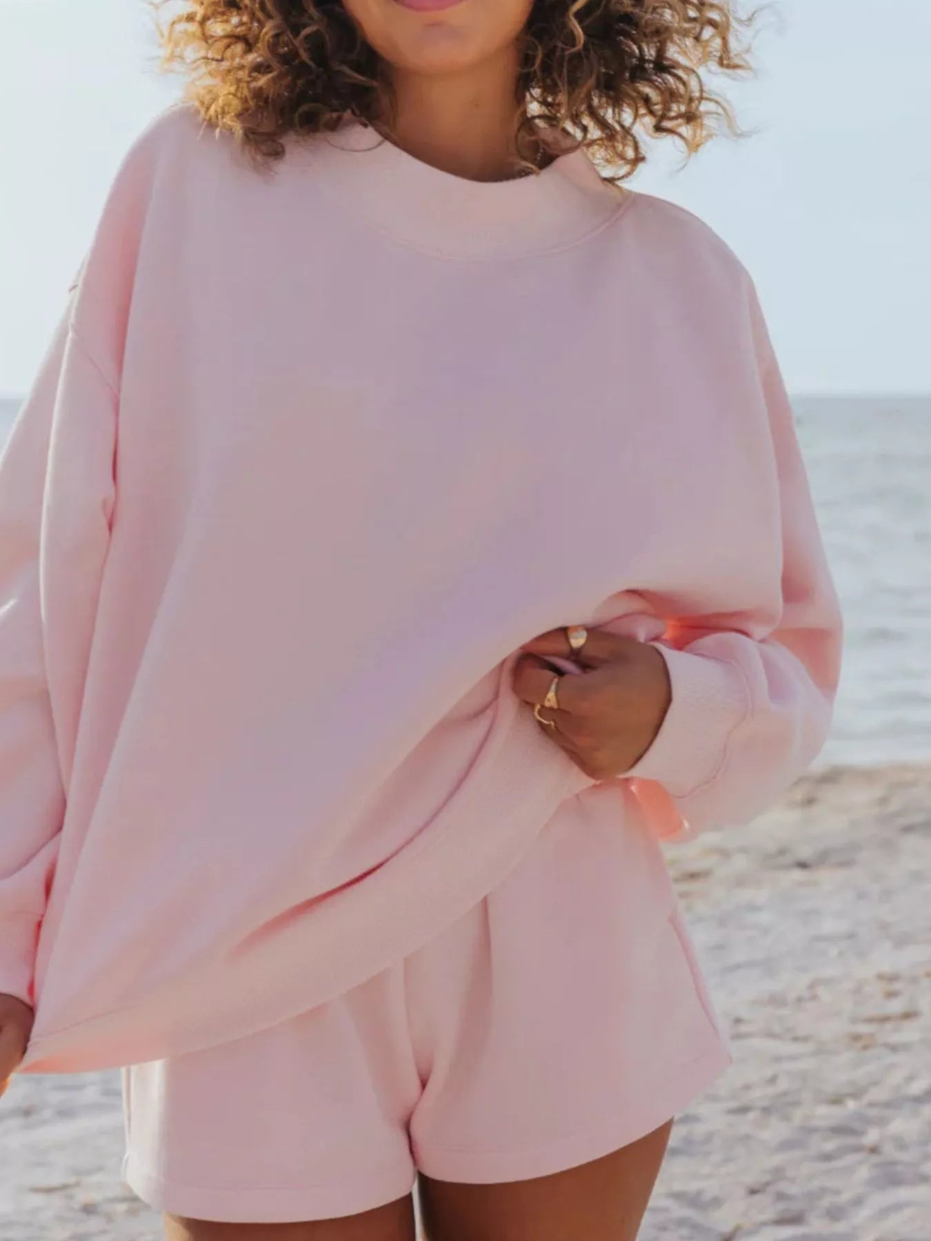 Relaxed Fit Round Neck Sweatshirt and Shorts Set - PBNJ FASHIONS