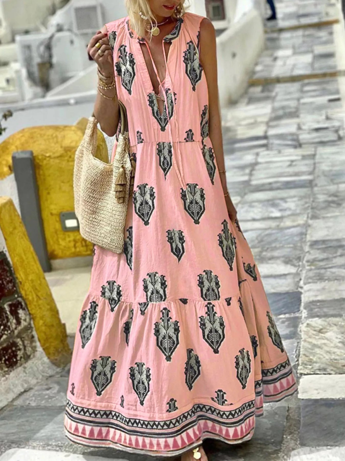 Printed Sleeveless Maxi Dress - PBNJ FASHIONS