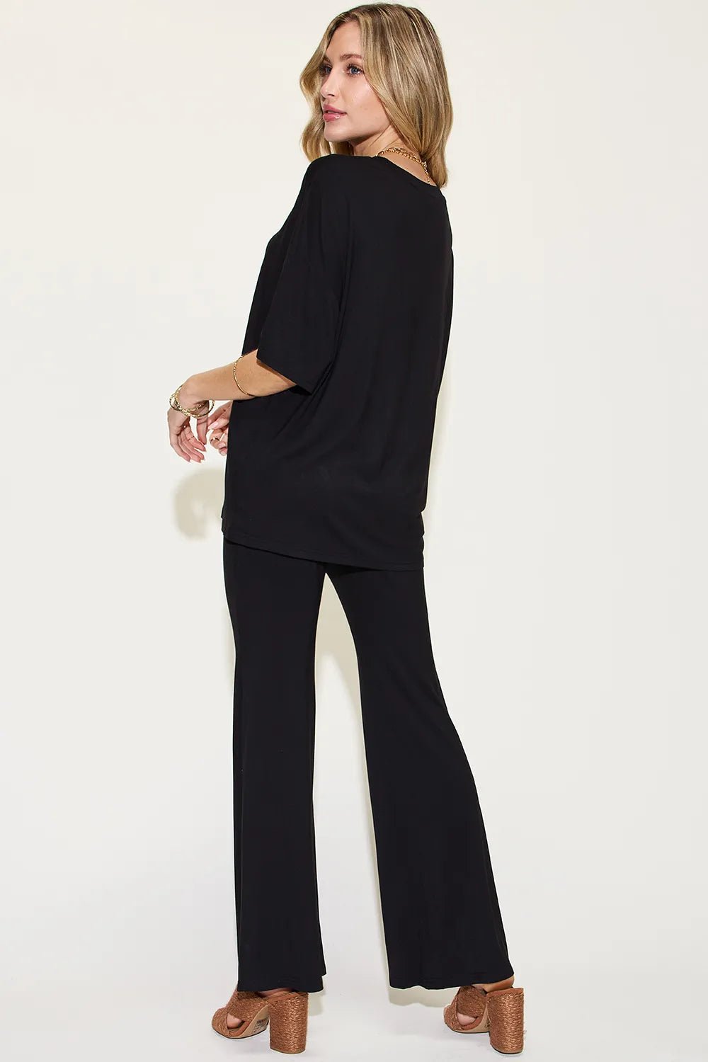 Basic Bae Full Size Bamboo Drop Shoulder T-Shirt and Flare Pants Set - PBNJ FASHIONS