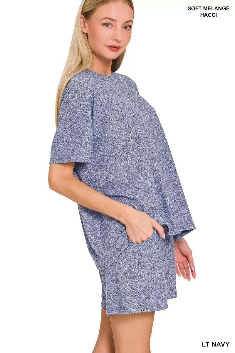 Zenana Soft Melange Short Sleeve Tee and Shorts Set - PBNJ FASHIONS