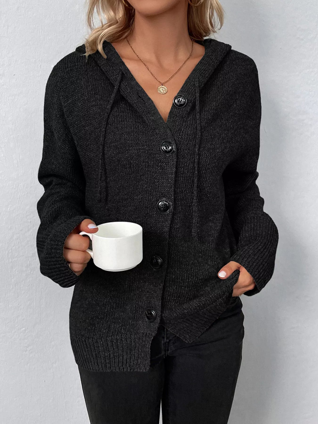 Full Size Cozy Knit Hooded Button - Down Cardigan Plus Size - PBNJ FASHIONS