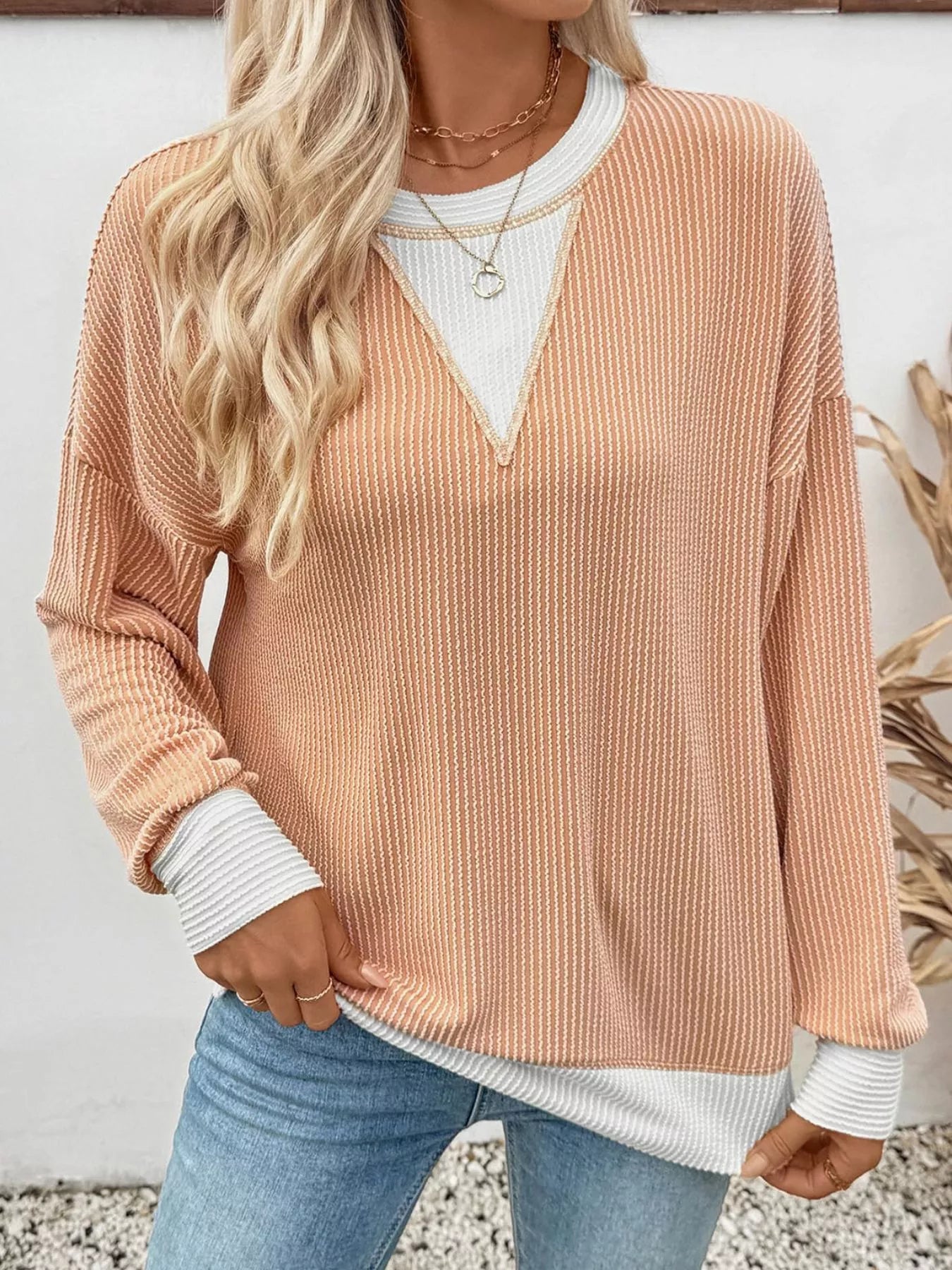 Contrast Dropped Shoulder Sweatshirt - PBNJ FASHIONS
