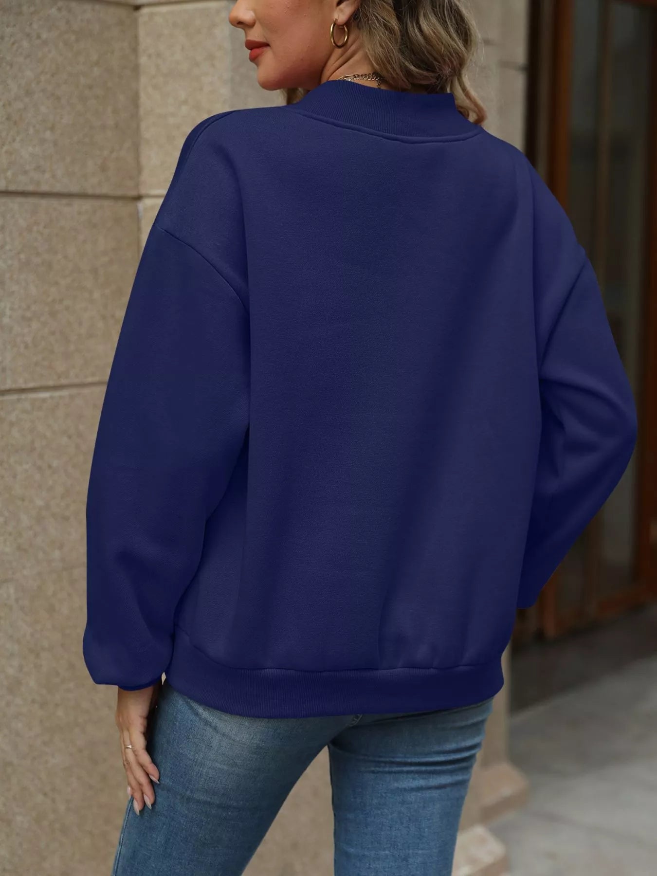 V - Neck Solid Color Casual Sweatshirt - PBNJ FASHIONS
