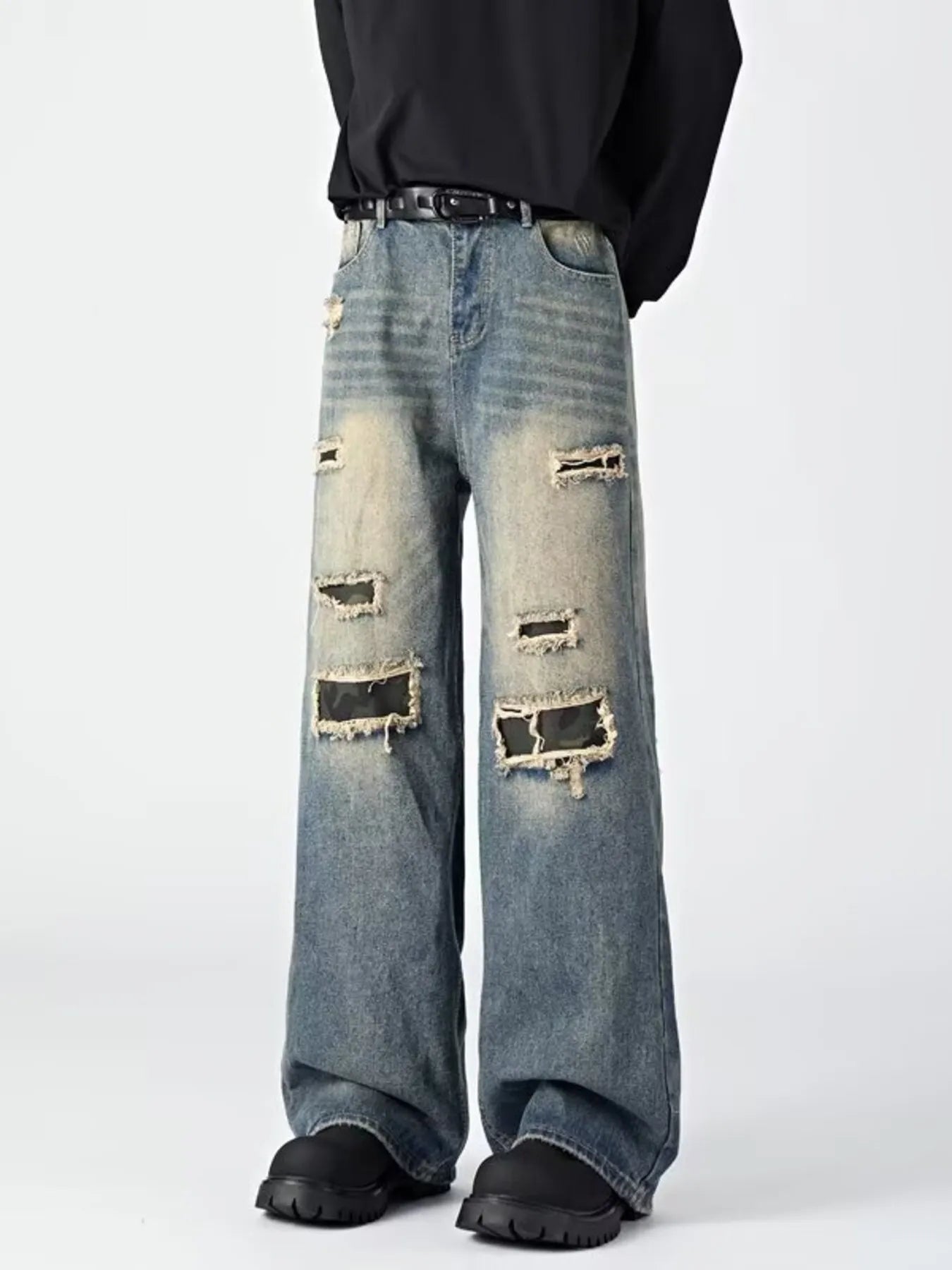 Men's Ripped Wide Leg Jeans - PBNJ FASHIONS