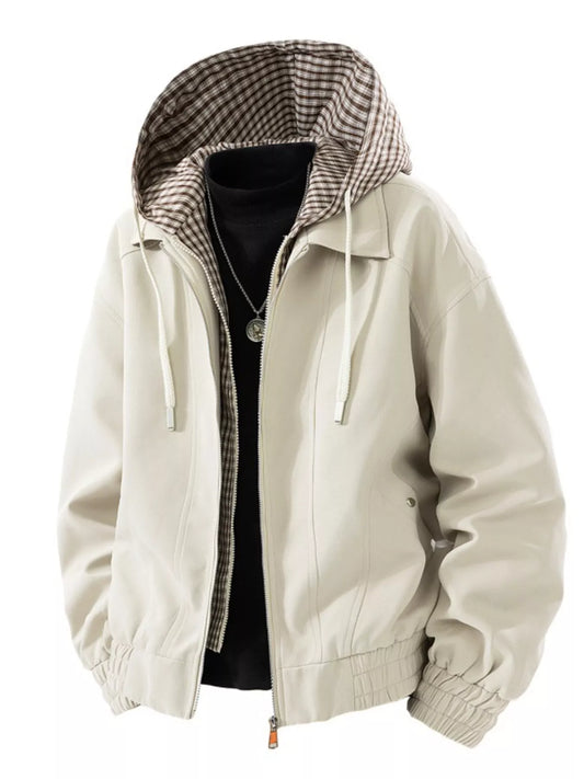 Men's Plus Size Casual Plaid Hooded Windbreaker Jacket - PBNJ FASHIONS