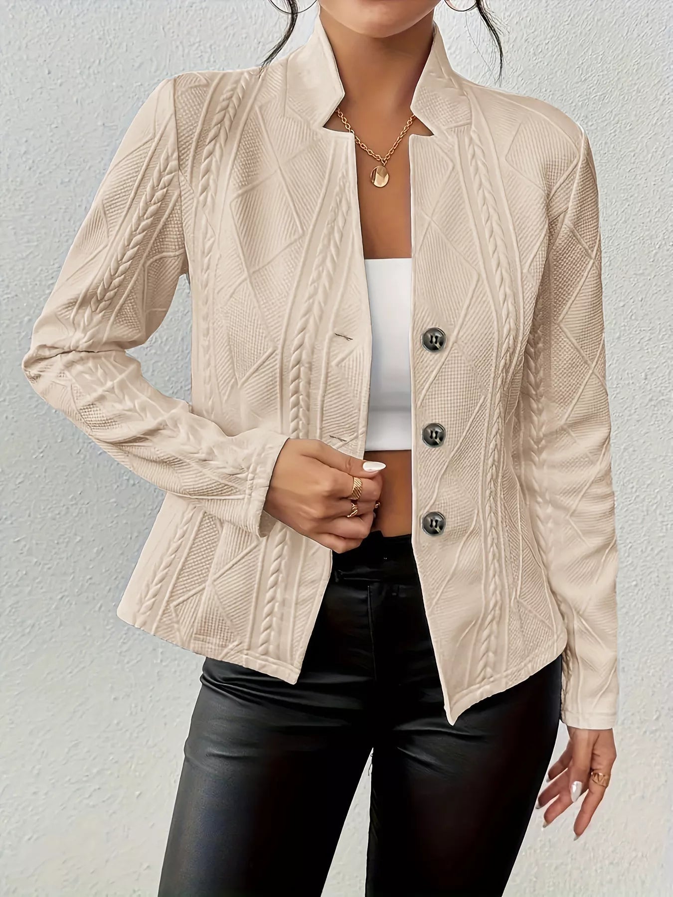 Textured Knit Button - Front Blazer - PBNJ FASHIONS