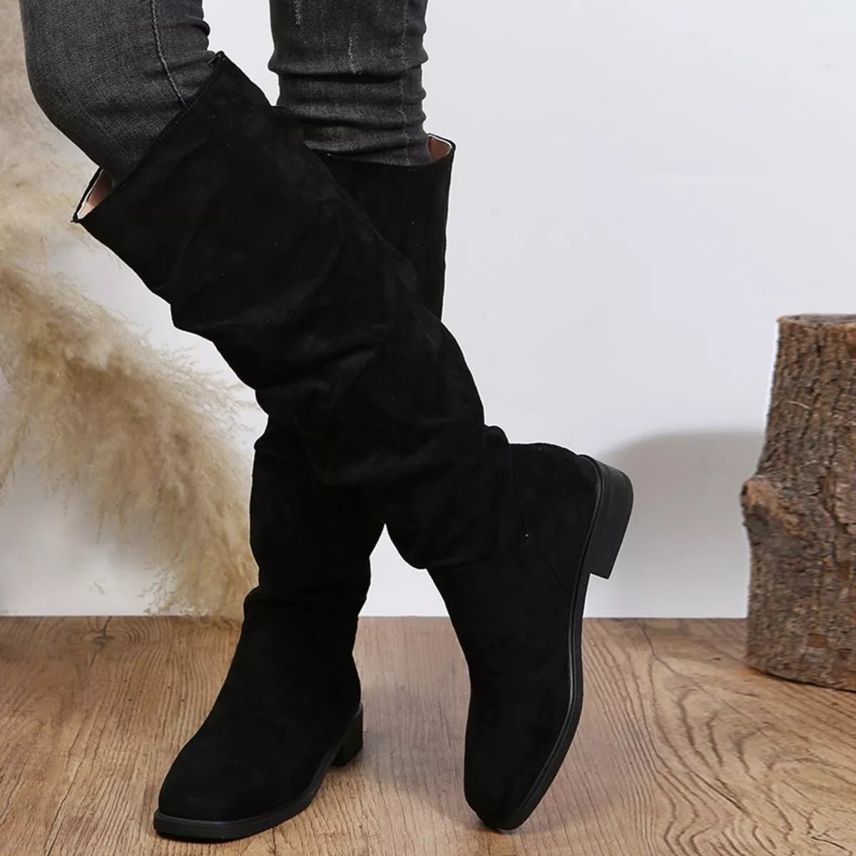 Trendy Slouchy Boots - Black-35- - PBNJ FASHIONS