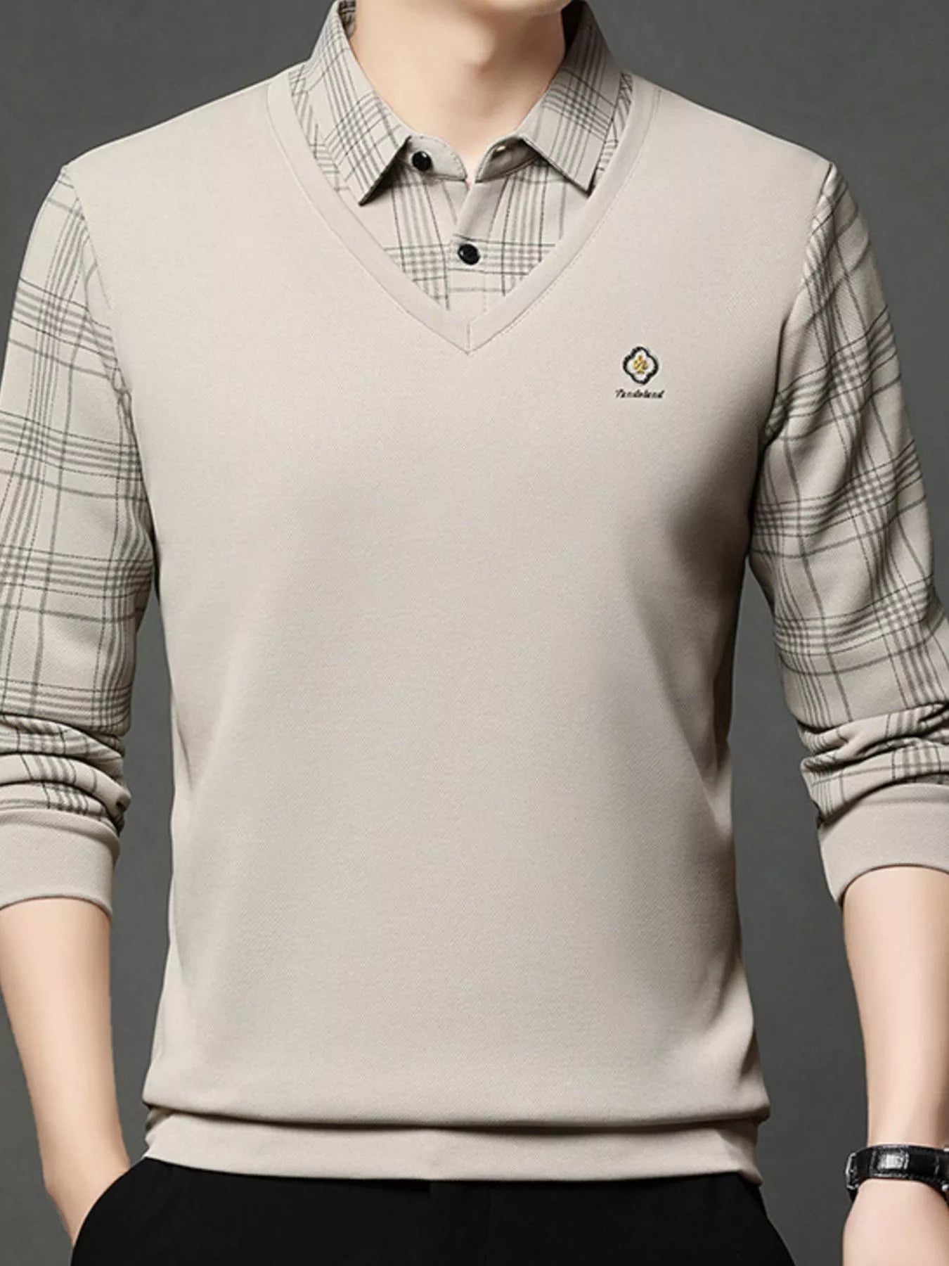 Men's Plus Size Layered - Look Long Sleeve Polo - PBNJ FASHIONS