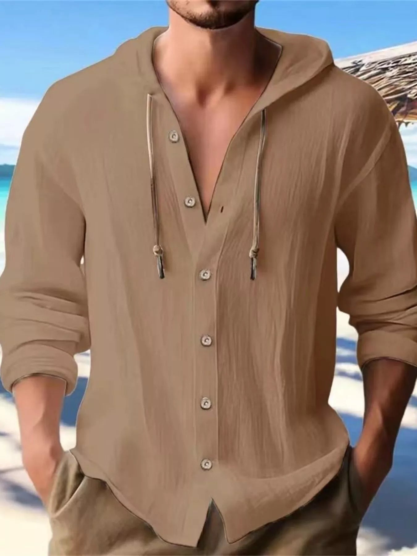 Men's Full Size Casual Button - Down Hooded Top Plus Size - PBNJ FASHIONS