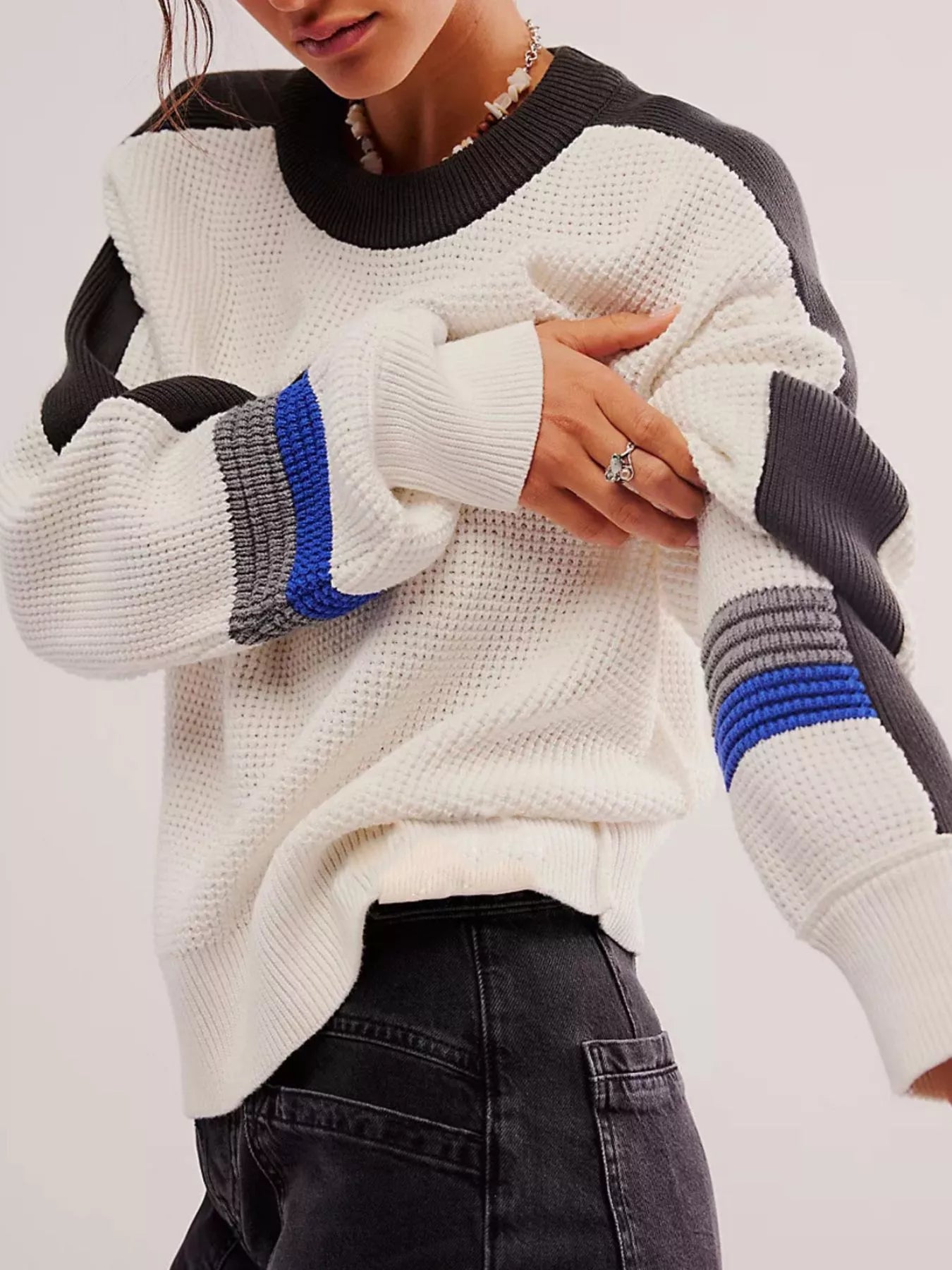 Color Block Waffle Knit Sweater - PBNJ FASHIONS