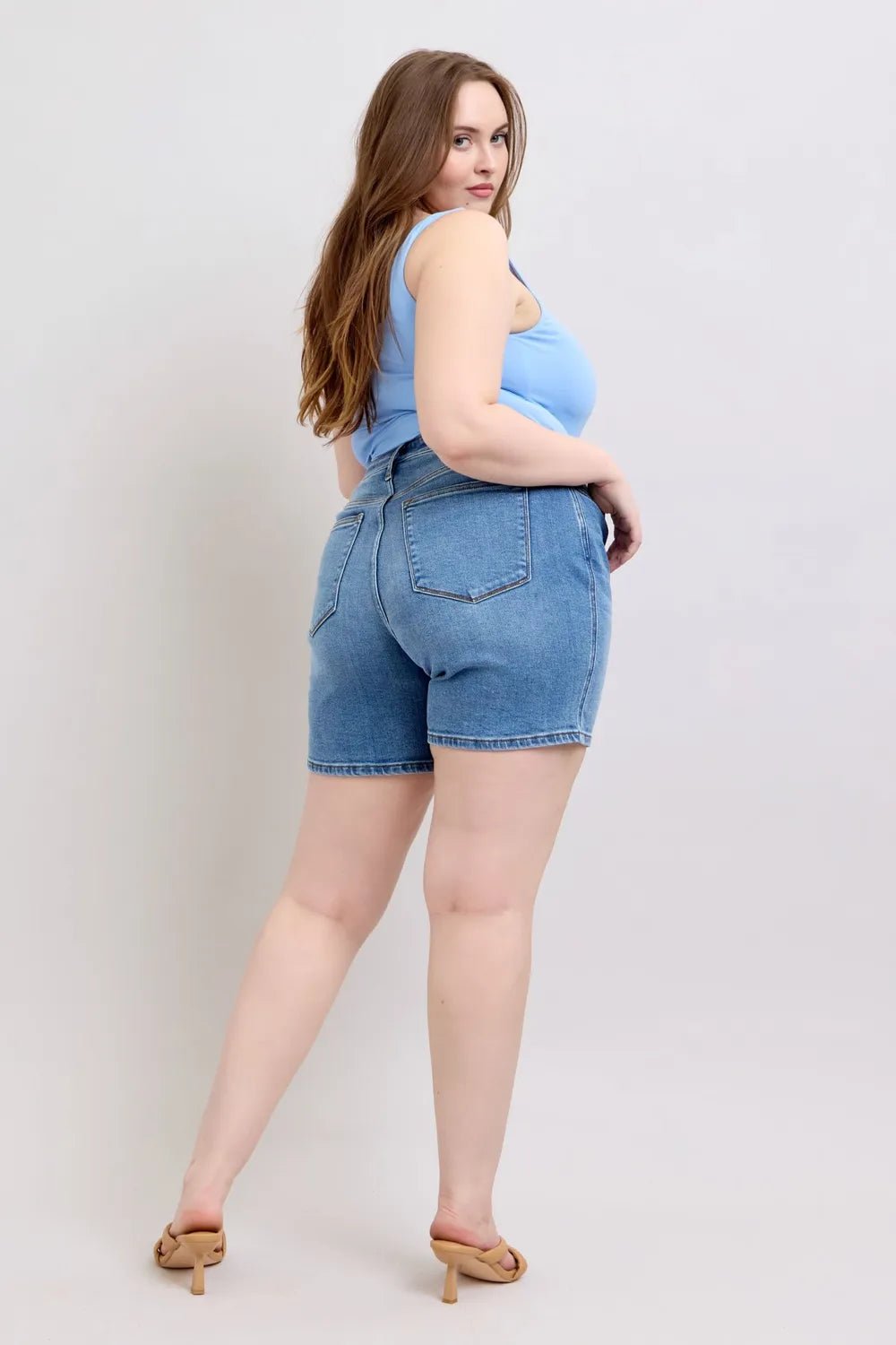 Judy Blue Full Size 2 Button Denim Shorts with Pockets Plus Size - PBNJ FASHIONS