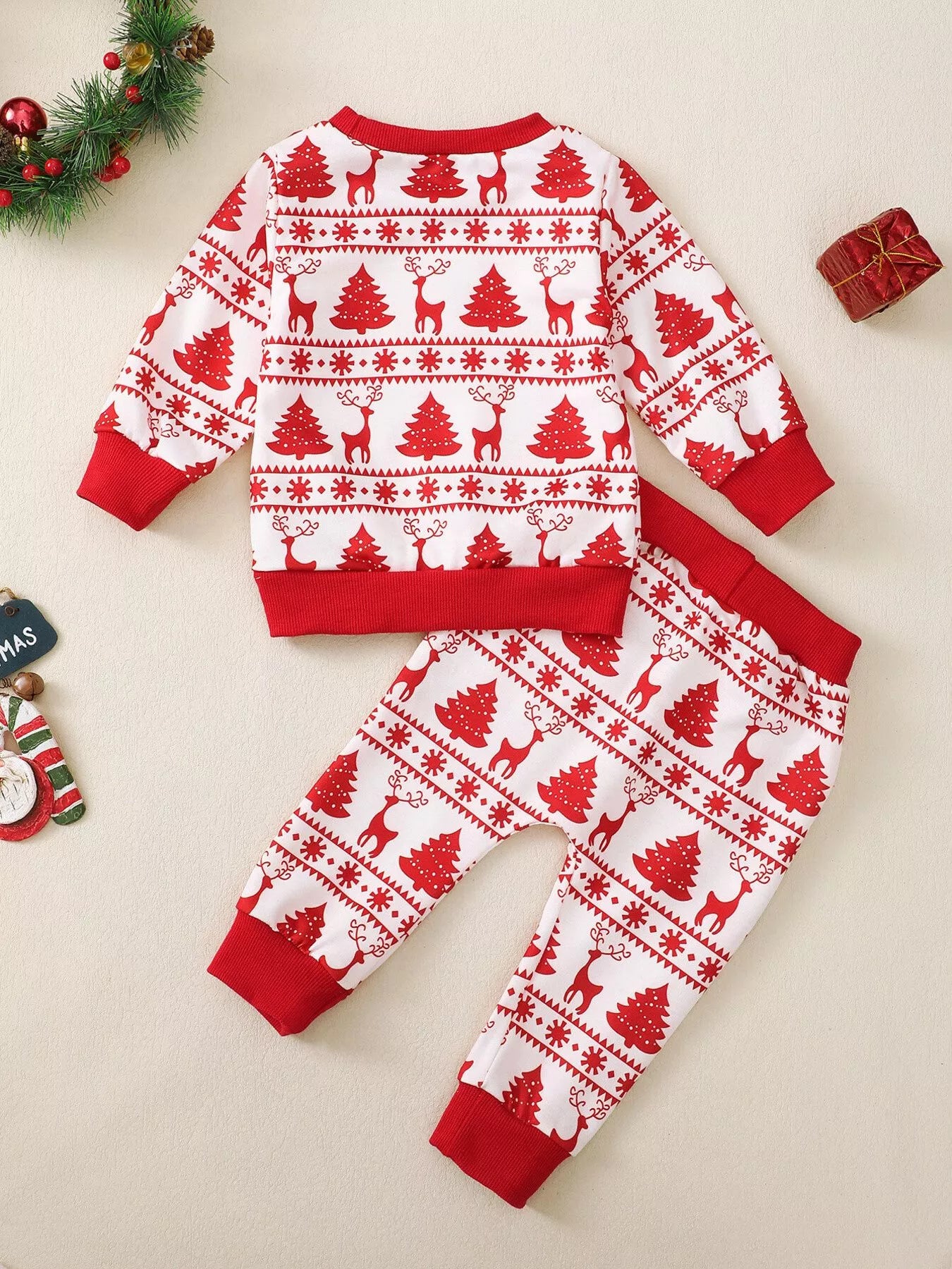 Children's Christmas Reindeer & Tree Print Top and Pants Set - PBNJ FASHIONS