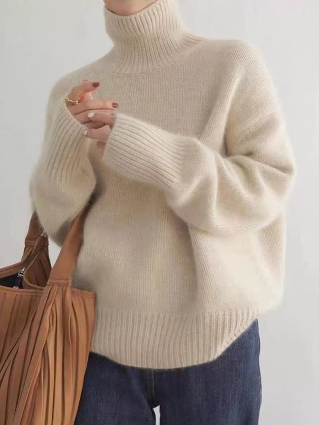 Turtleneck Dropped Shoulder Sweater - PBNJ FASHIONS